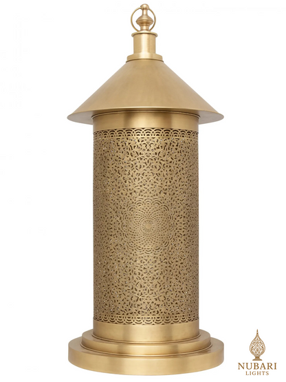 Handmade Moroccan Brass Cylinder Lantern – Tall Pierced Floor & Table Lamp