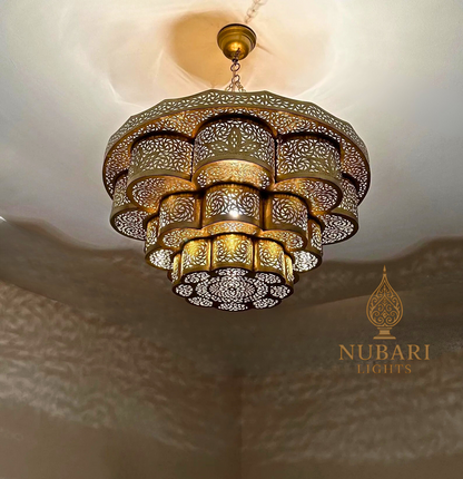 Handmade Moroccan Brass Chandelier – Oriental Flush Mount Ceiling Light