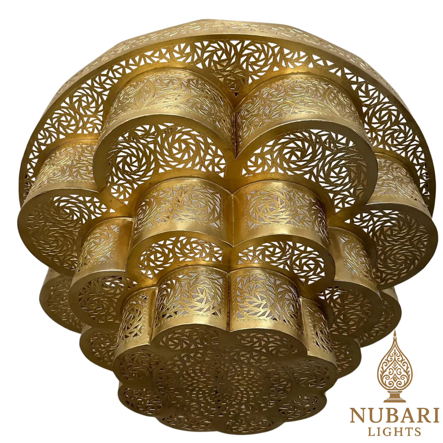 Handmade Moroccan Brass Chandelier – Oriental Flush Mount Ceiling Light