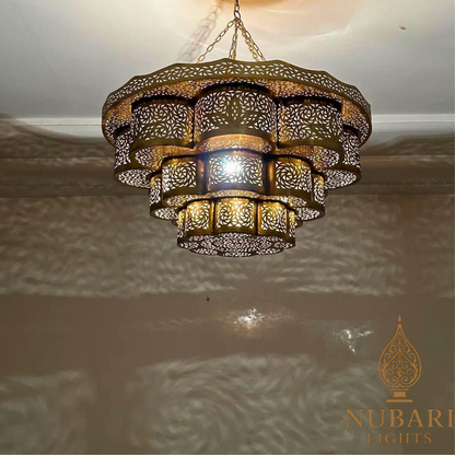 Handmade Moroccan Brass Chandelier – Oriental Flush Mount Ceiling Light
