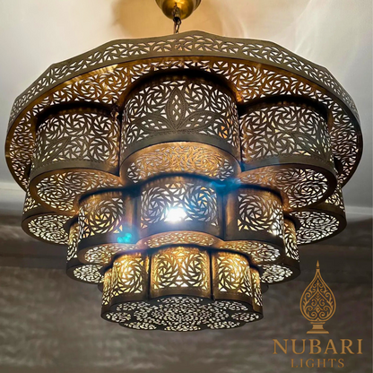 Handmade Moroccan Brass Chandelier – Oriental Flush Mount Ceiling Light