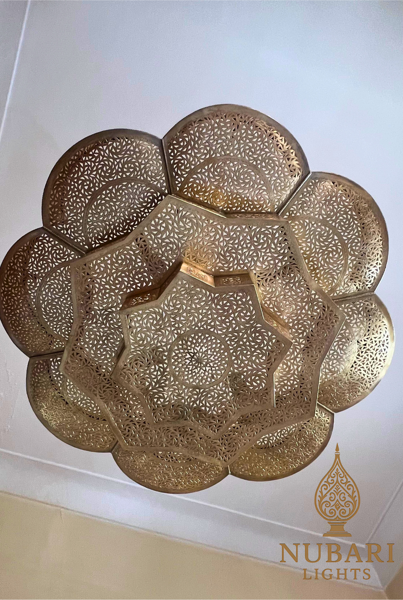 Handmade Moroccan Brass Ceiling Light – Flush Mount Chandelier