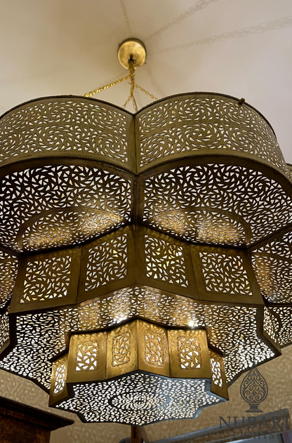 Handmade Moroccan Brass Ceiling Light – Flush Mount Chandelier