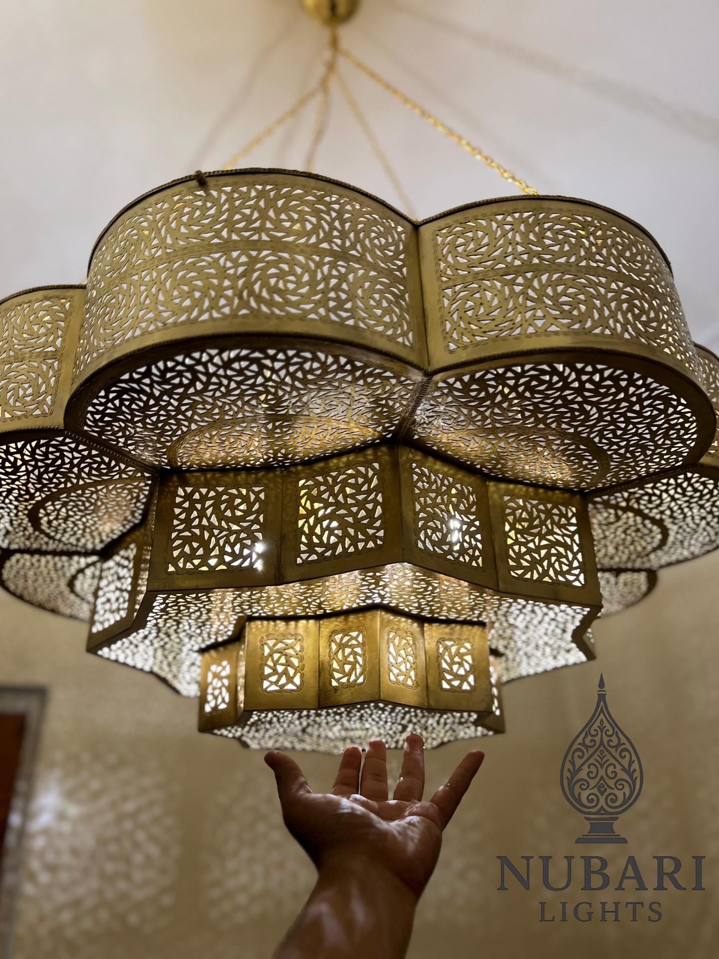 Handmade Moroccan Brass Ceiling Light – Flush Mount Chandelier