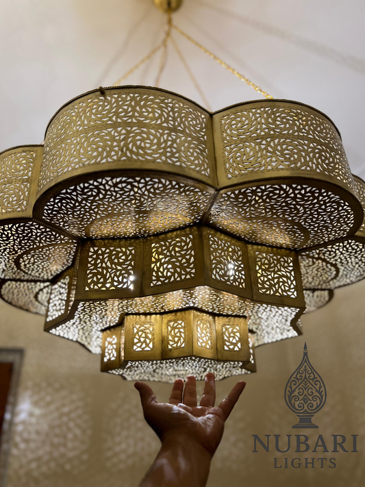 Handmade Moroccan Brass Ceiling Light – Flush Mount Chandelier