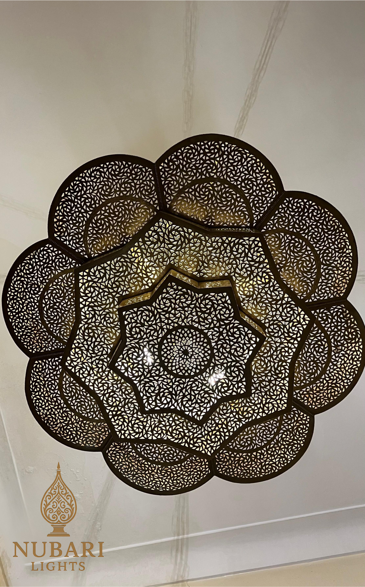 Handmade Moroccan Brass Ceiling Light – Flush Mount Chandelier