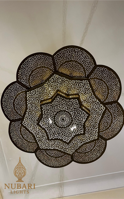 Handmade Moroccan Brass Ceiling Light – Flush Mount Chandelier