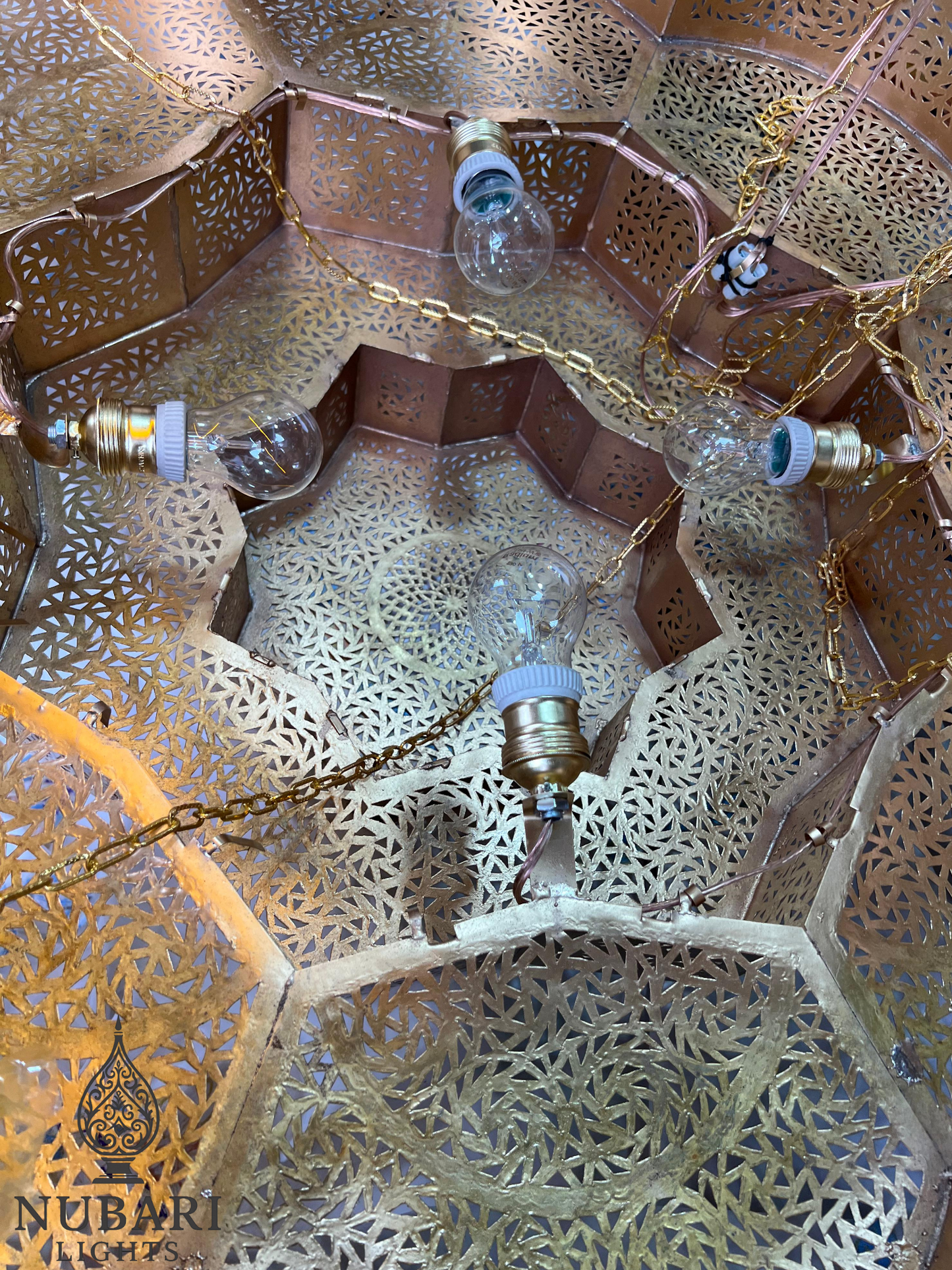 Handmade Moroccan Brass Ceiling Light – Flush Mount Chandelier