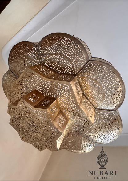 Handmade Moroccan Brass Ceiling Light – Flush Mount Chandelier