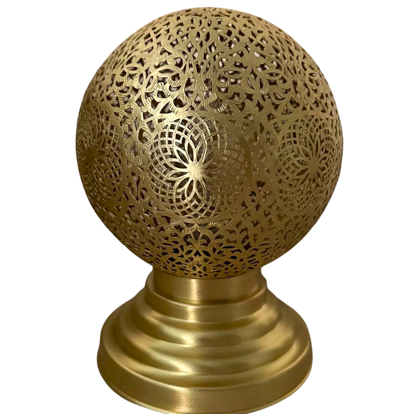 Handmade Moroccan Brass Globe Table Lamp – Pierced Round Design