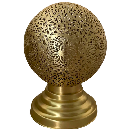 Handmade Moroccan Brass Globe Table Lamp – Pierced Round Design