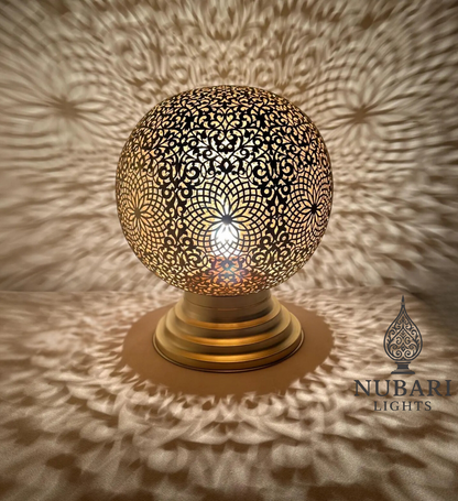 Handmade Moroccan Brass Globe Table Lamp – Pierced Round Design