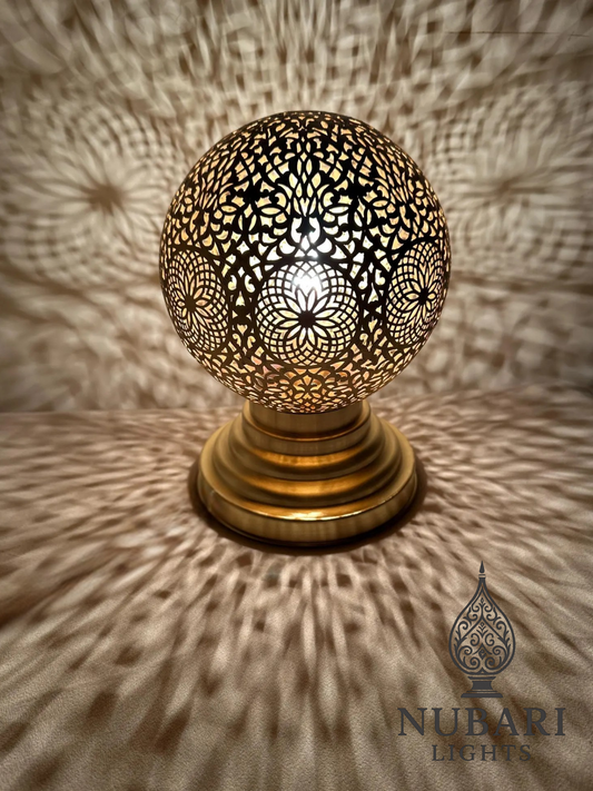 Handmade Moroccan Brass Globe Table Lamp – Pierced Round Design