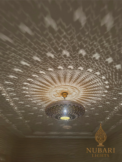 Handmade Moroccan Brass Dome Ceiling Light – Oriental Flush Mount Chandelier