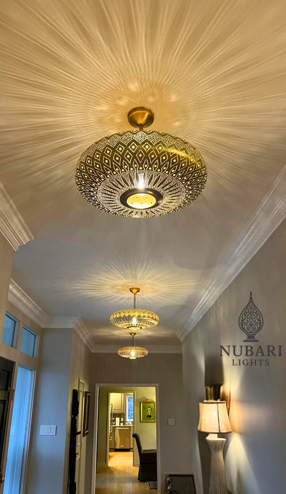 Handmade Moroccan Brass Dome Ceiling Light – Oriental Flush Mount Chandelier