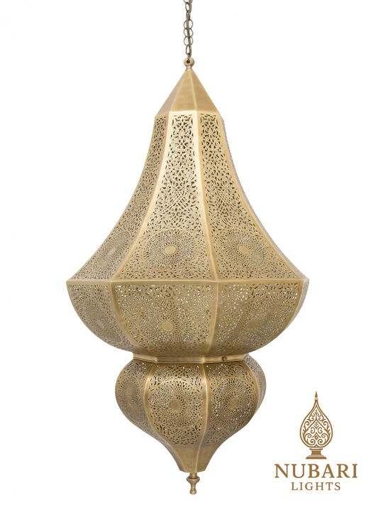 Handmade Moroccan Brass Chandelier – Large Oriental Pendant Light – Pierced Ceiling Lamp – Entryway, Living Room & Hotel Decor