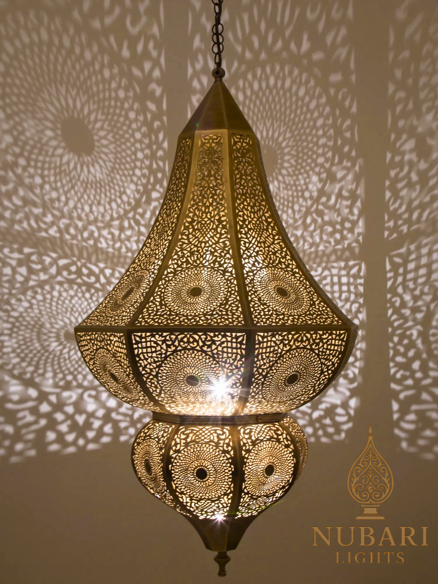 Handmade Moroccan Brass Chandelier – Large Oriental Pendant Light – Pierced Ceiling Lamp – Entryway, Living Room & Hotel Decor