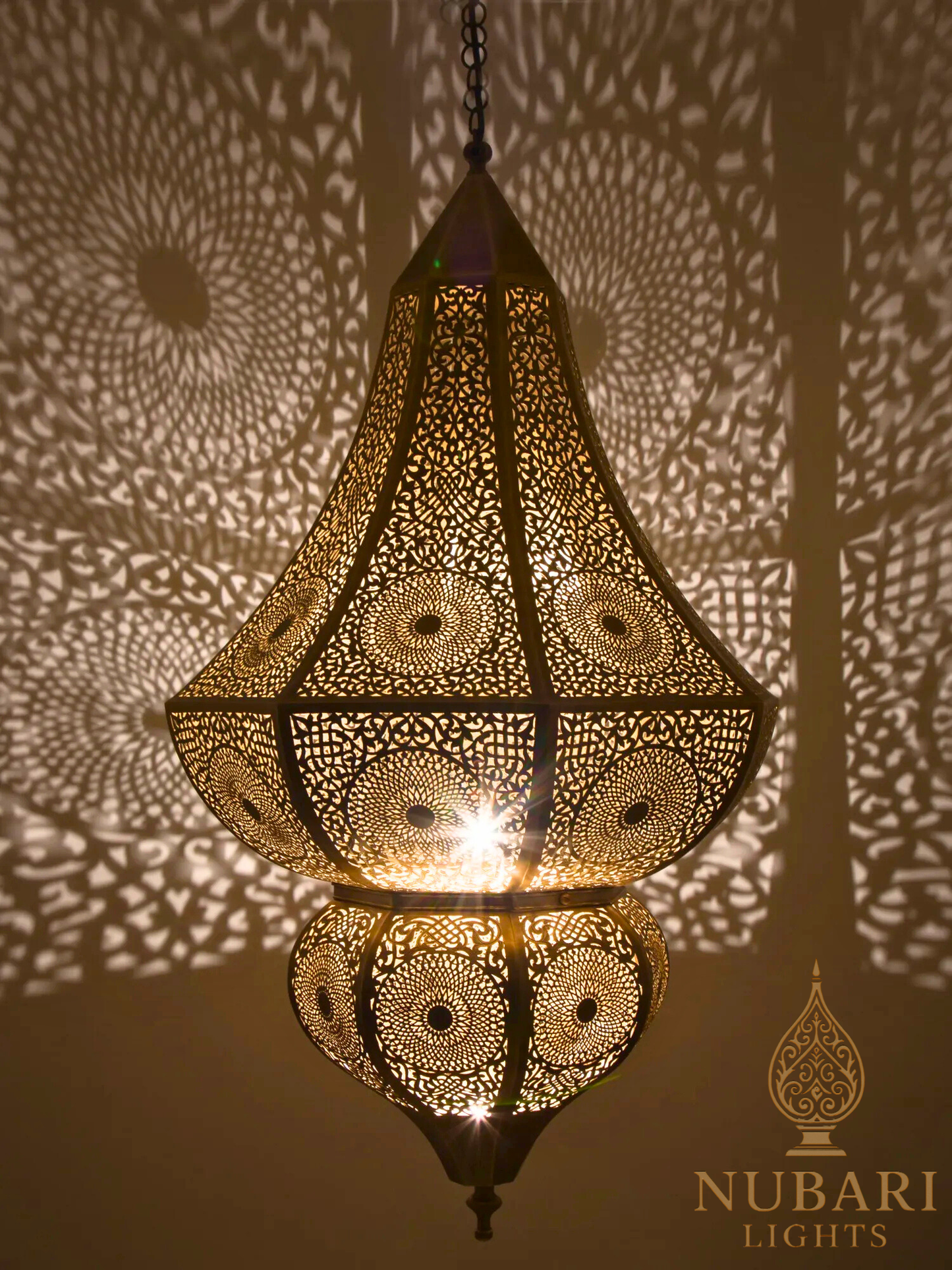 Handmade Moroccan Brass Chandelier – Large Oriental Pendant Light – Pierced Ceiling Lamp – Entryway, Living Room & Hotel Decor