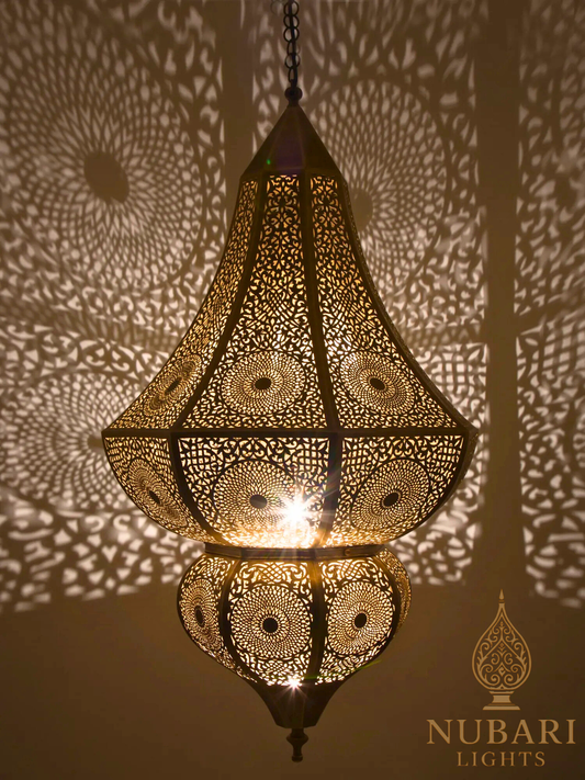 Handmade Moroccan Brass Chandelier – Large Oriental Pendant Light – Pierced Ceiling Lamp – Entryway, Living Room & Hotel Decor