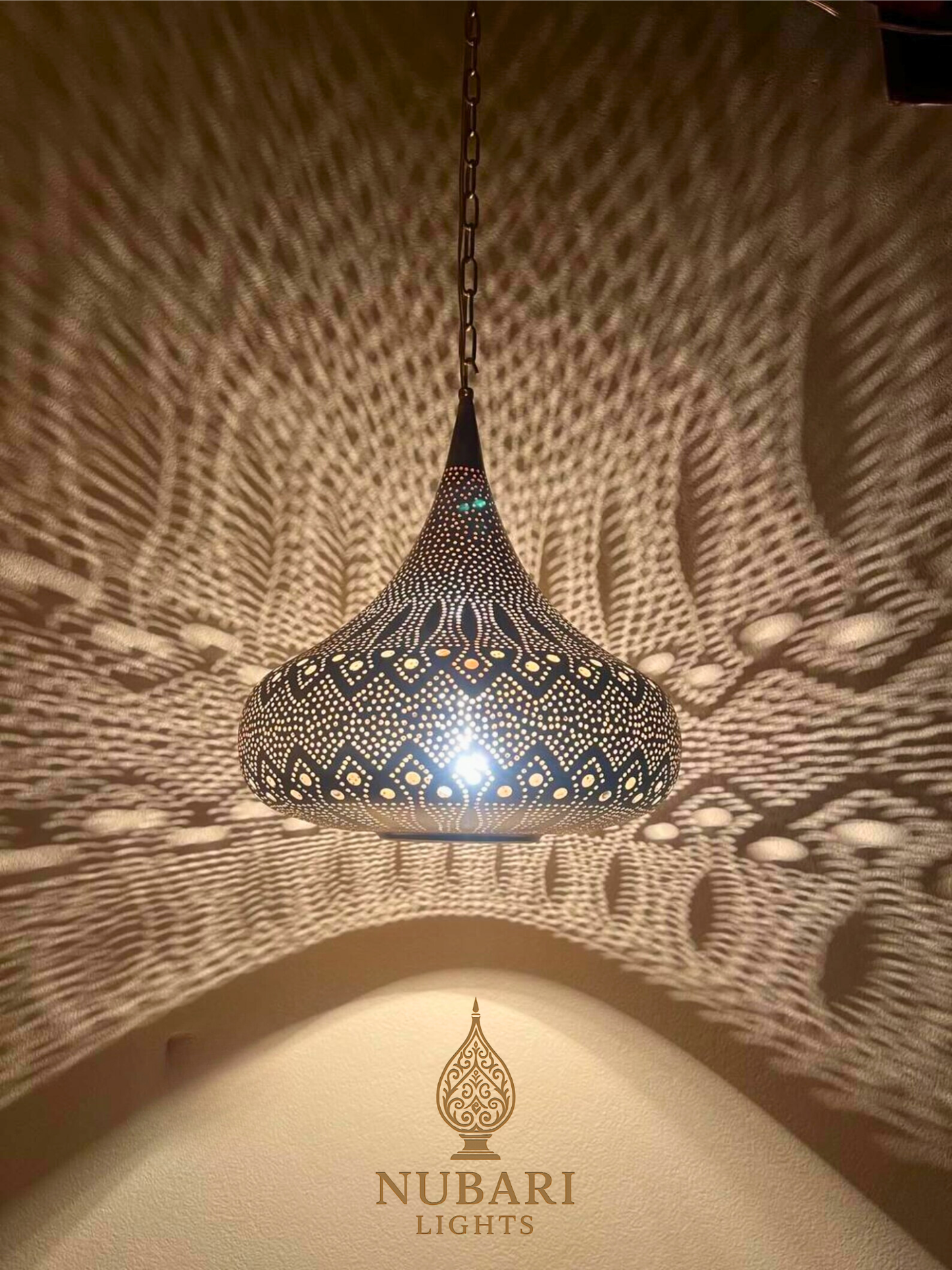 Moroccan Brass Teardrop Pendant Light – Handmade Oriental Lamp – Boho Shadow Lighting