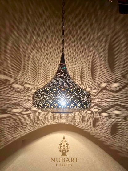 Moroccan Brass Teardrop Pendant Light – Handmade Oriental Lamp – Boho Shadow Lighting