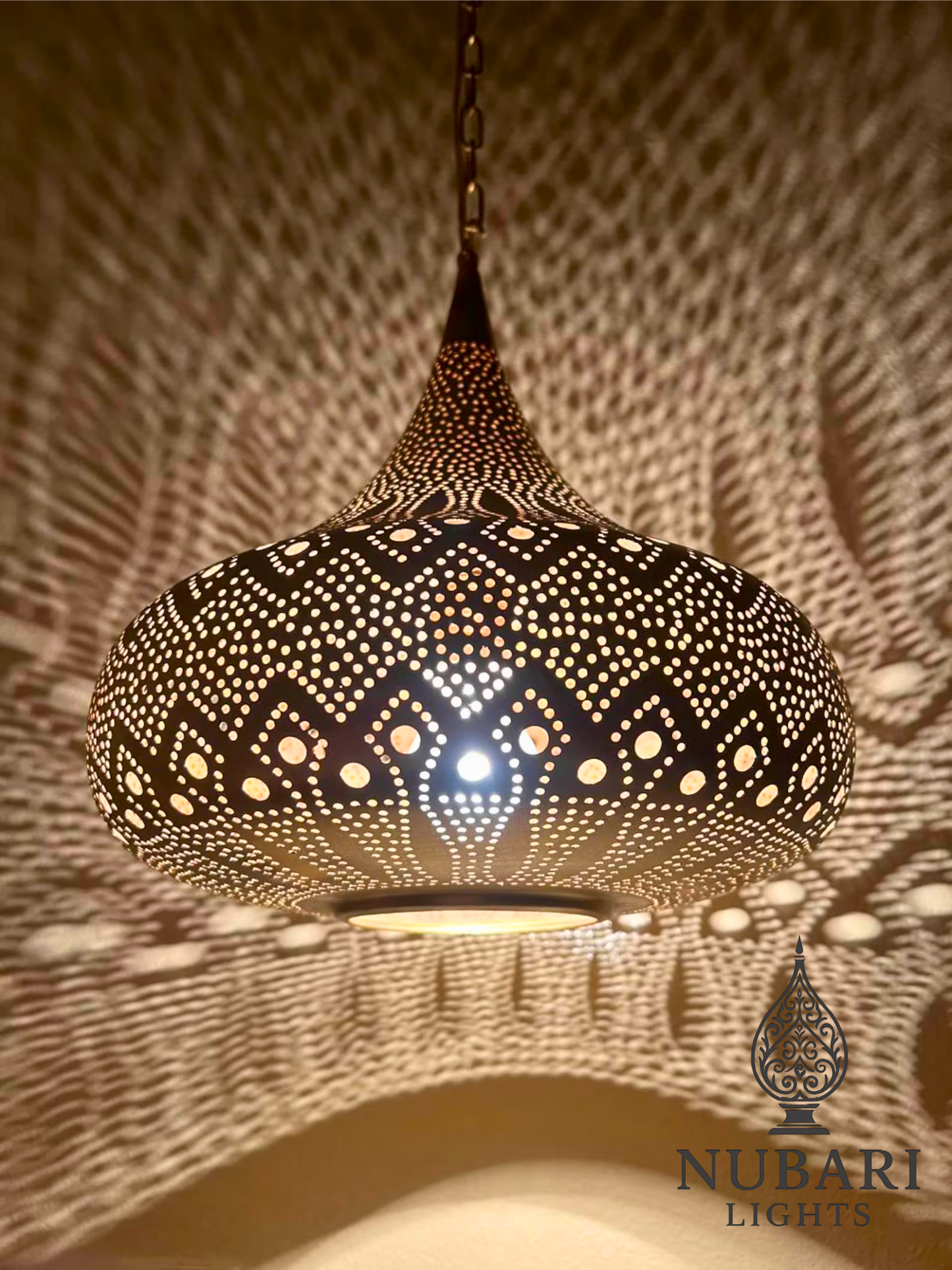 Moroccan Brass Teardrop Pendant Light – Handmade Oriental Lamp – Boho Shadow Lighting