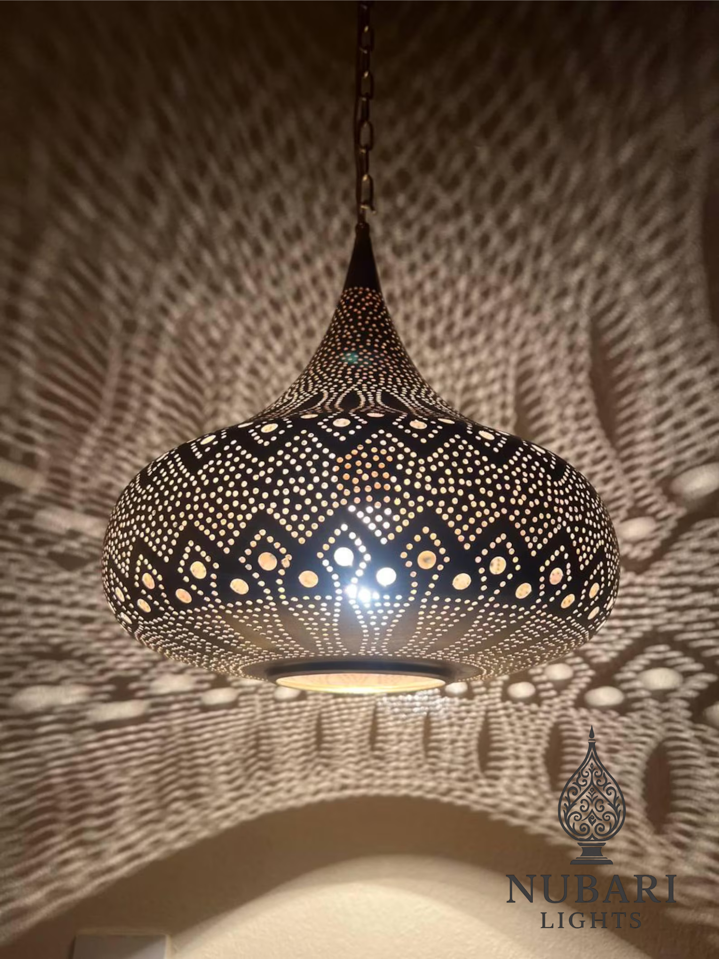 Moroccan Brass Teardrop Pendant Light – Handmade Oriental Lamp – Boho Shadow Lighting