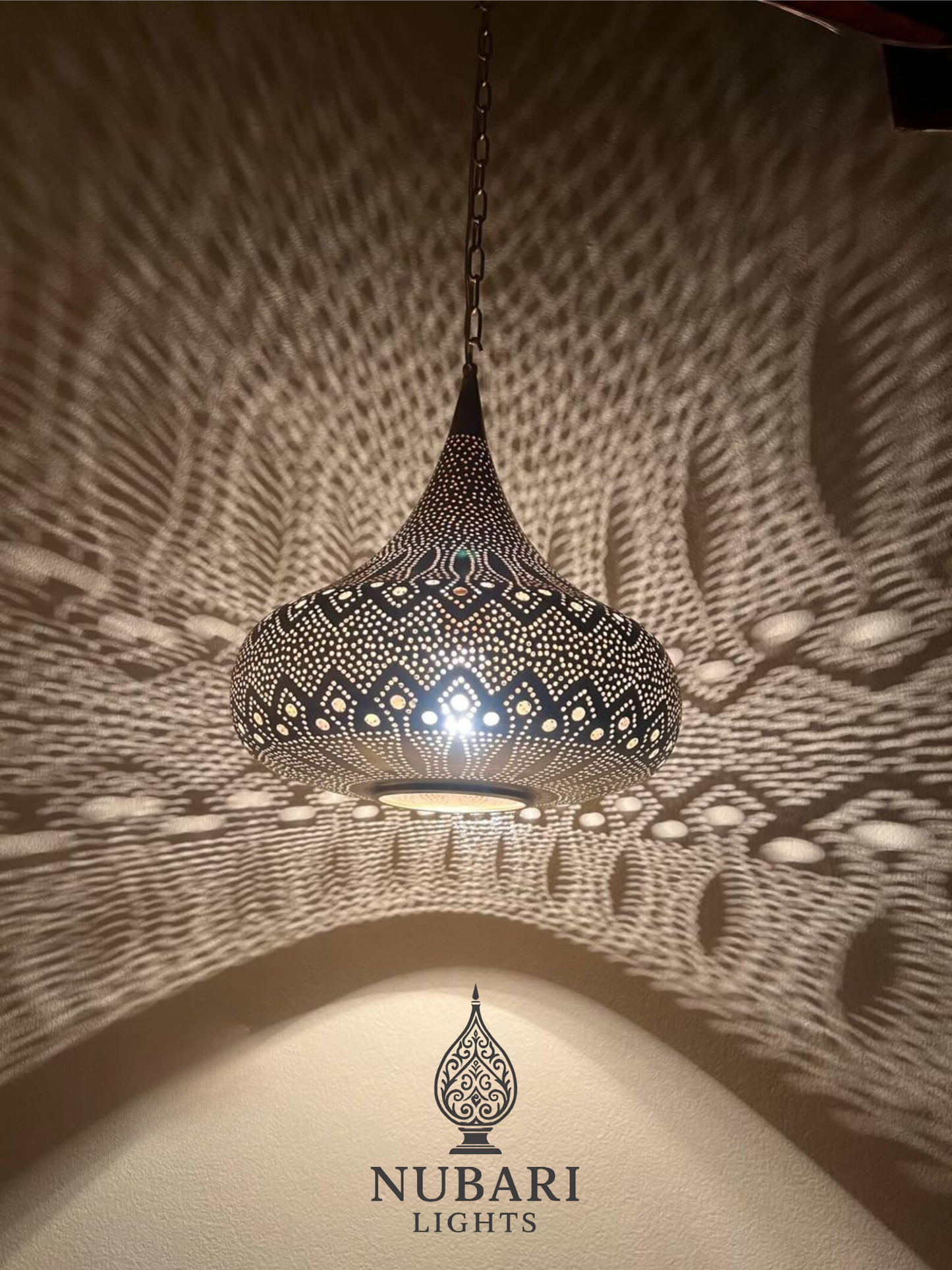 Moroccan Brass Teardrop Pendant Light – Handmade Oriental Lamp – Boho Shadow Lighting