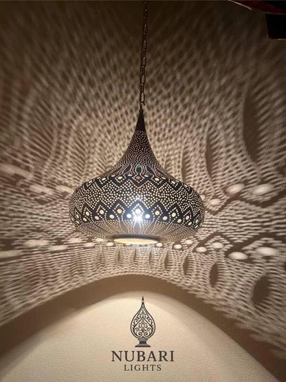 Moroccan Brass Teardrop Pendant Light – Handmade Oriental Lamp – Boho Shadow Lighting