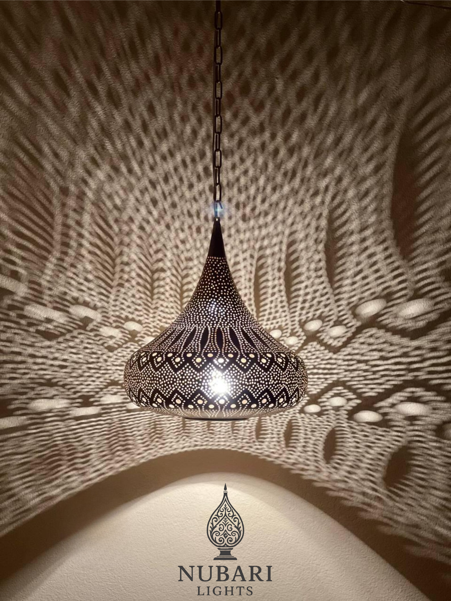 Moroccan Brass Teardrop Pendant Light – Handmade Oriental Lamp – Boho Shadow Lighting