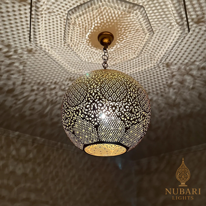 Handmade Moroccan Brass Globe Pendant Light – Oriental Ceiling Lamp – Boho Shadow Chandelier