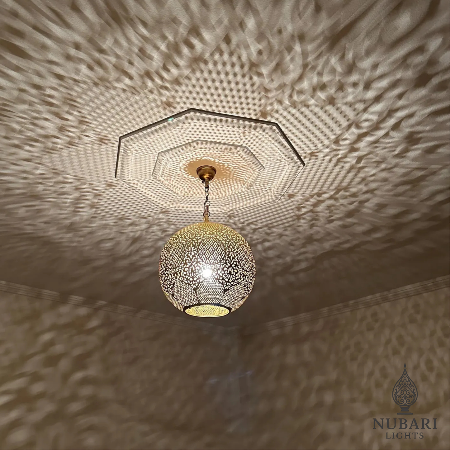 Handmade Moroccan Brass Globe Pendant Light – Oriental Ceiling Lamp – Boho Shadow Chandelier