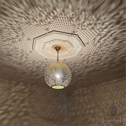 Handmade Moroccan Brass Globe Pendant Light – Oriental Ceiling Lamp – Boho Shadow Chandelier