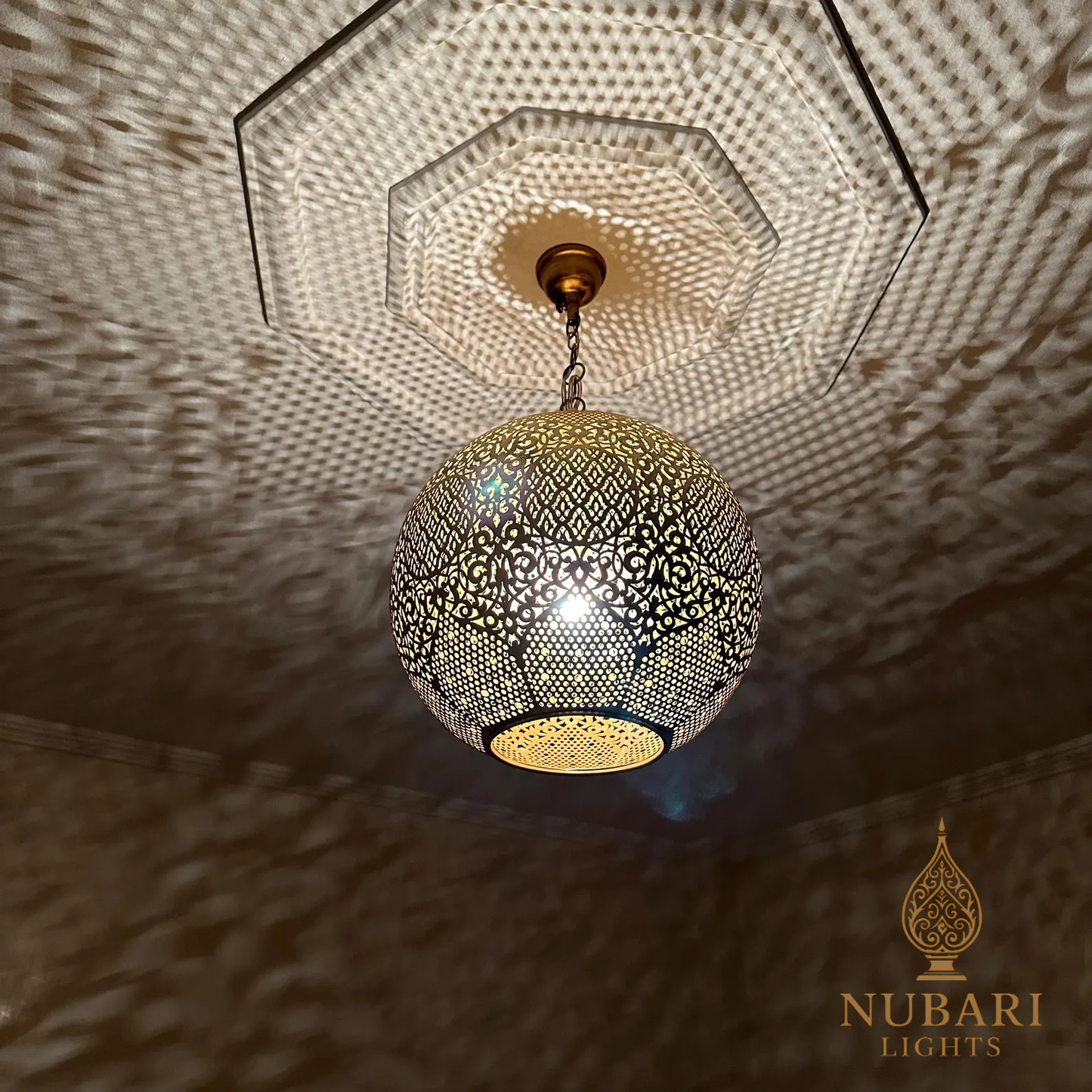 Handmade Moroccan Brass Globe Pendant Light – Oriental Ceiling Lamp – Boho Shadow Chandelier