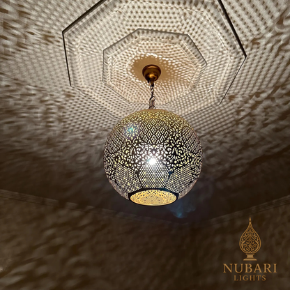 Handmade Moroccan Brass Globe Pendant Light – Oriental Ceiling Lamp – Boho Shadow Chandelier