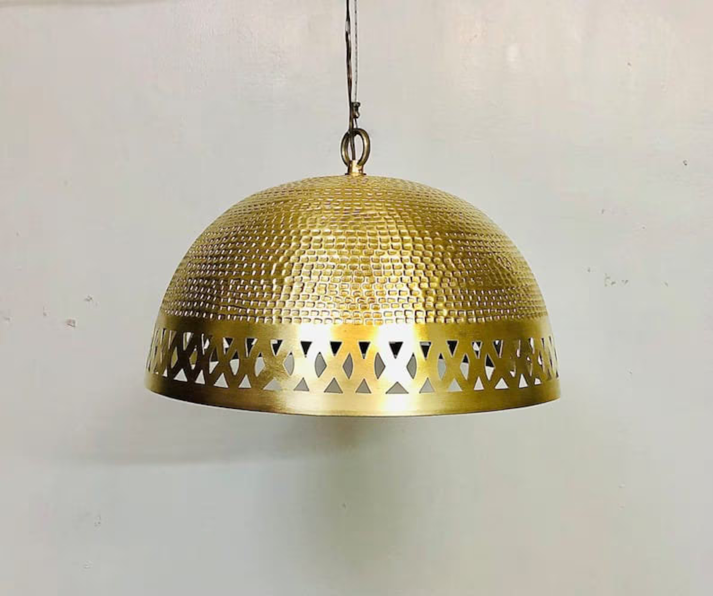 Hammered Brass Dome Pendant Light | Handmade Moroccan Ceiling Lamp | Boho Farmhouse Lighting | Kitchen Island Light Fixture | Brass Chandelier