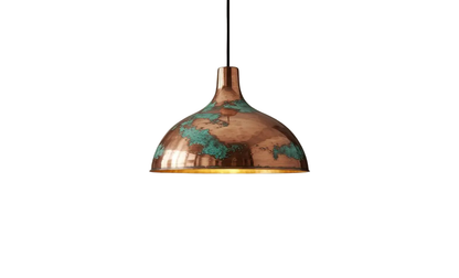 Wooden pendant light with a textured surface on a white background