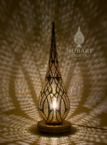 Handmade Moroccan Teardrop Brass Table Lamp – Elongated Pierced Design