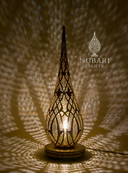 Handmade Moroccan Teardrop Brass Table Lamp – Elongated Pierced Design