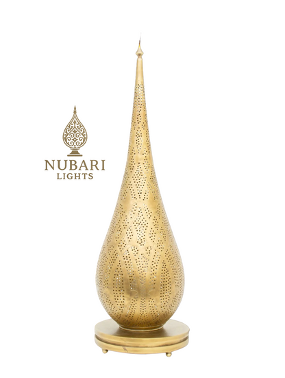 Handmade Moroccan Teardrop Brass Table Lamp – Elongated Pierced Design