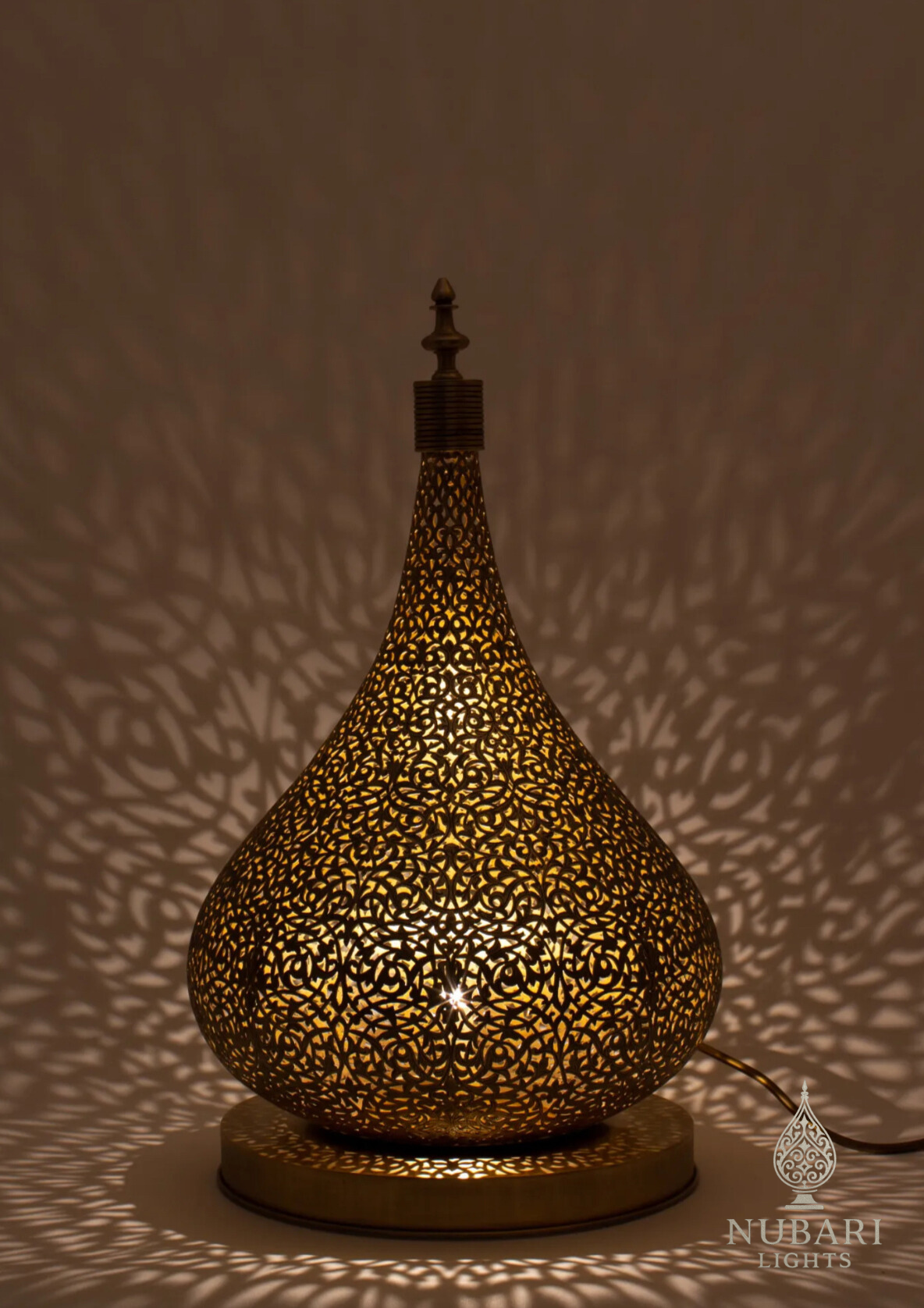 Handmade Moroccan Brass Bottle-Shaped Table Lamp – Engraved Oriental Design