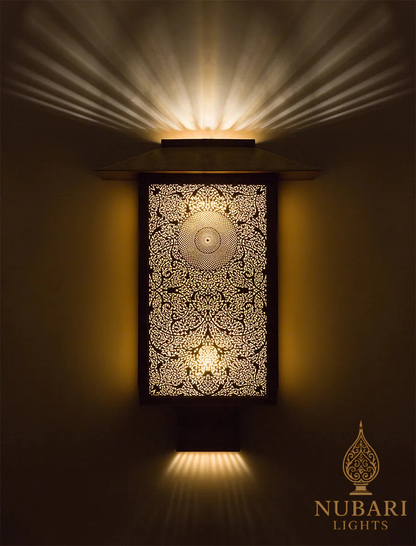 Handmade Moroccan Brass Wall Light – Rectangular Pierced Lantern – Modern Moorish Sconce