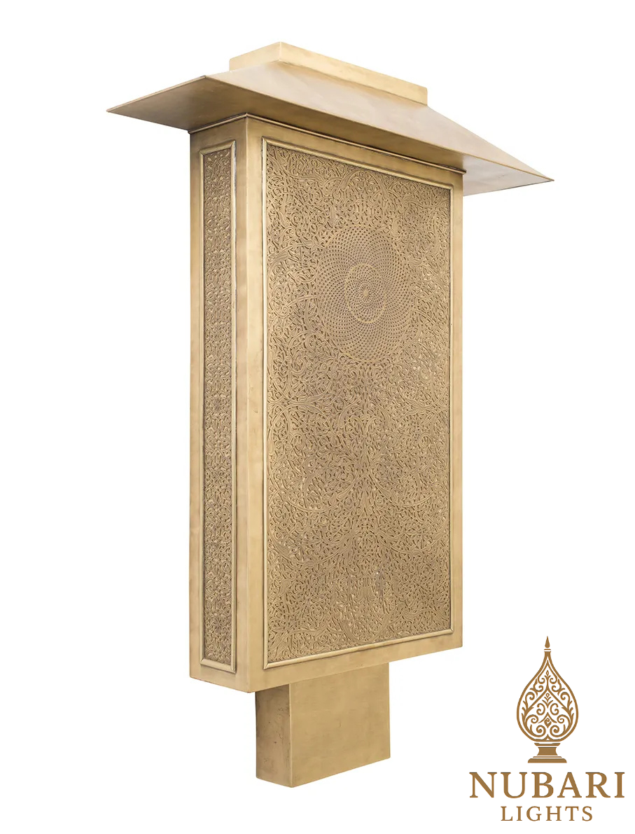 Handmade Moroccan Brass Wall Light – Rectangular Pierced Lantern – Modern Moorish Sconce