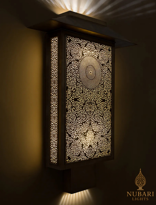 Handmade Moroccan Brass Wall Light – Rectangular Pierced Lantern – Modern Moorish Sconce