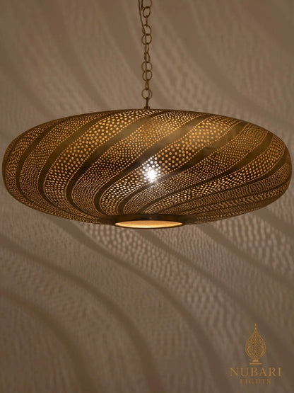 Handmade Moroccan Brass Pendant Light – Pierced Wave Pattern Chandelier