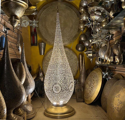Handmade Brass Teardrop Floor Lamp – Moroccan Pierced Lighting