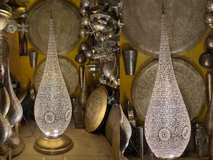 Handmade Brass Teardrop Floor Lamp – Moroccan Pierced Lighting