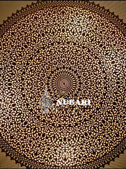 Handmade Moroccan Flush Mount Brass Light – Ceiling Fixture with Oriental Shadow Patterns