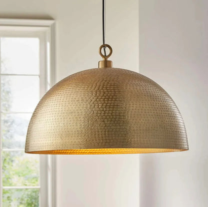Handmade Hammered Brass Dome Pendant Light – Moroccan Ceiling Fixture