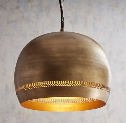 Handmade Moroccan Brass Dome Pendant Light – Gold Finish